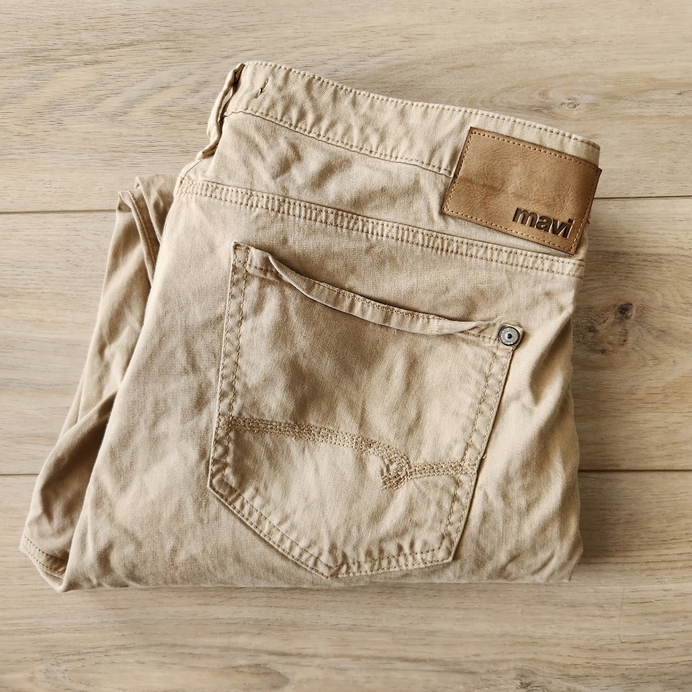 Mavi Zach Straight Leg Pant Mens Size 38x32 Sand Casual Twill